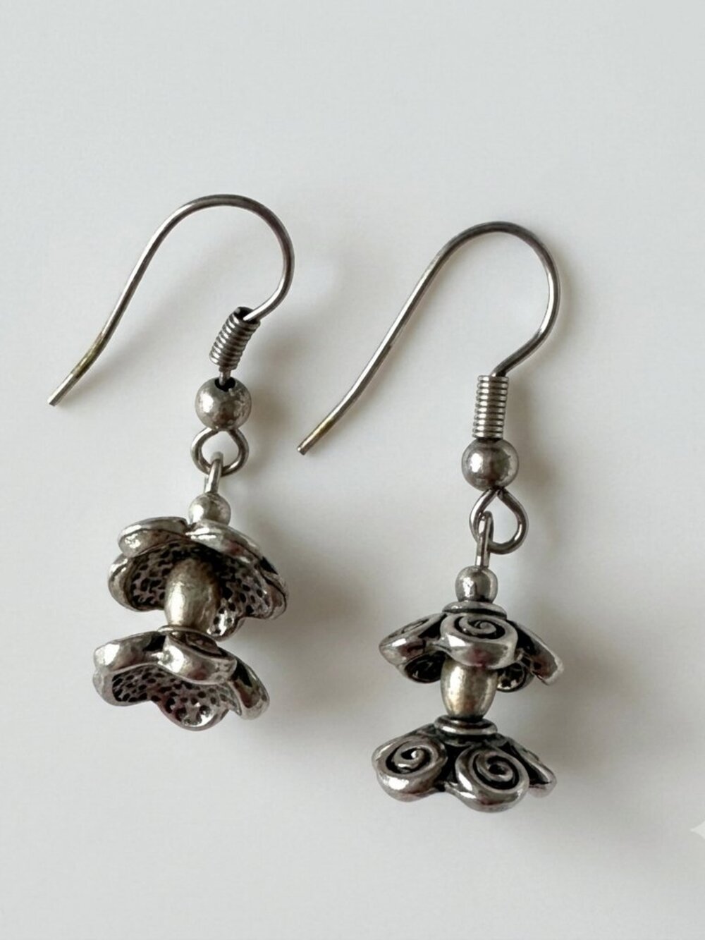 Vintage Silver Flower Earrings Dangle Boho